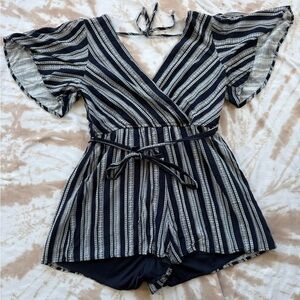 Trixxi Navy and White Striped Romper